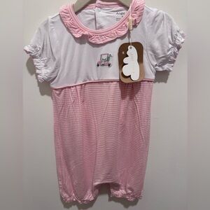 Angel Dear Pink & White Striped Baby Nightgown with Ruffle Collar